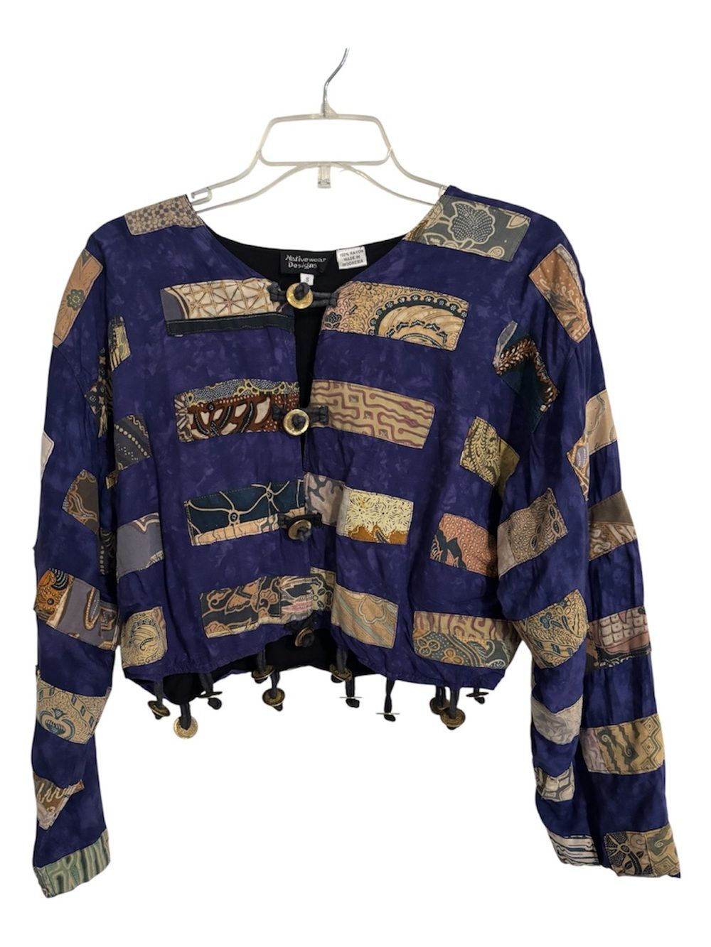 Native Designs 90s Boho Bohemian Patterned Patchwork Button Jacket Purple